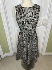 Chaps Dress Animal Print Knit Tie Waist  Sleeveless Size 12 Midi Length