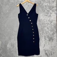 Vince Camuto Dress Womens 10 Navy Blue Sleeveless V Neck Button Sheath Career