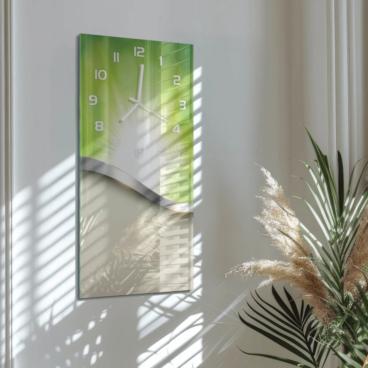 Reloj de Pared Rectangular de Diseño para Hogar Abstracción Verde 30x60 cm
