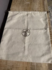 HERMÈS Dust Bag Large 17" x 14.5" Herringbone Beige Cotton Logo Drawstring