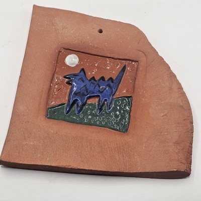 Studio Art Pottery Wall Hanging Enamel Coyote Wolf Signed Daria Smith 92 Vtg