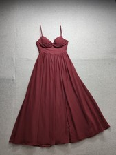 Azazie Women Maxi Dress 8 Burgundy Pleated Bodice Spaghetti Straps Evening Party