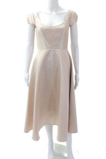 Alfred Sung Womens Cap Sleeve Zipped Midi Formal Dress Blushing Champagne Size 0