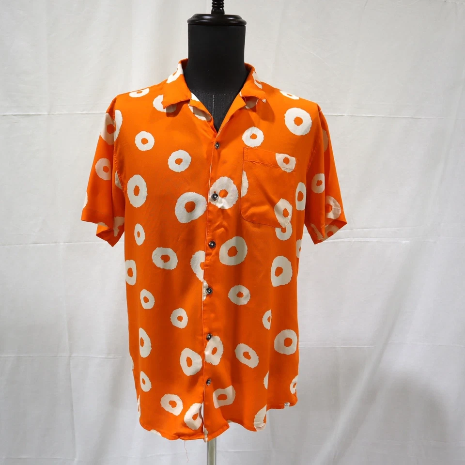 Sovereign Code Los Angeles Shirt L Orange Retro Circle Print Short Sleeve Button - Image 2 of 4