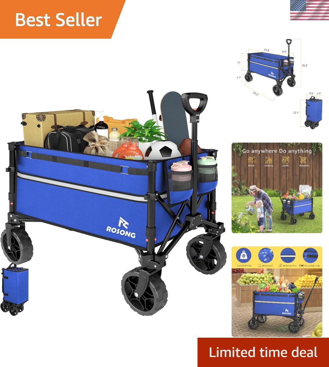 Effortless Maneuvering Collapsible Wagon - 120L Capacity for