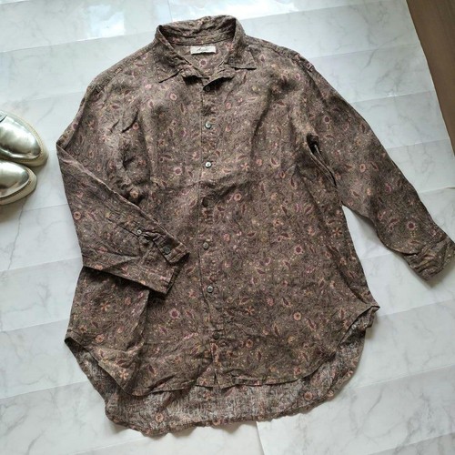 ICHI Antiquites Brown Floral Long Sleeve Blouse Free Size