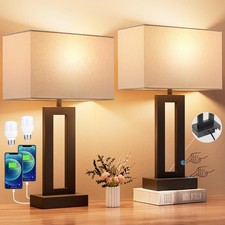 Nightstand Table Lamps for Bedrooms Set of 2 - Touch Bedside Lamp with USB C A,