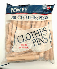 Clothespins 30 Penley Wooden Flat Head New Sealed Bag Made USA Crafts Vtg