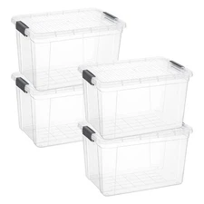 Clear Storage Boxes with Lids, 14.25 Quart Plastic Container Bins for Organiz...