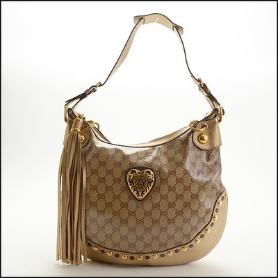 RDC15032 GUCCI '09 Gold Leather GG Crystal Babouska Heart Crest