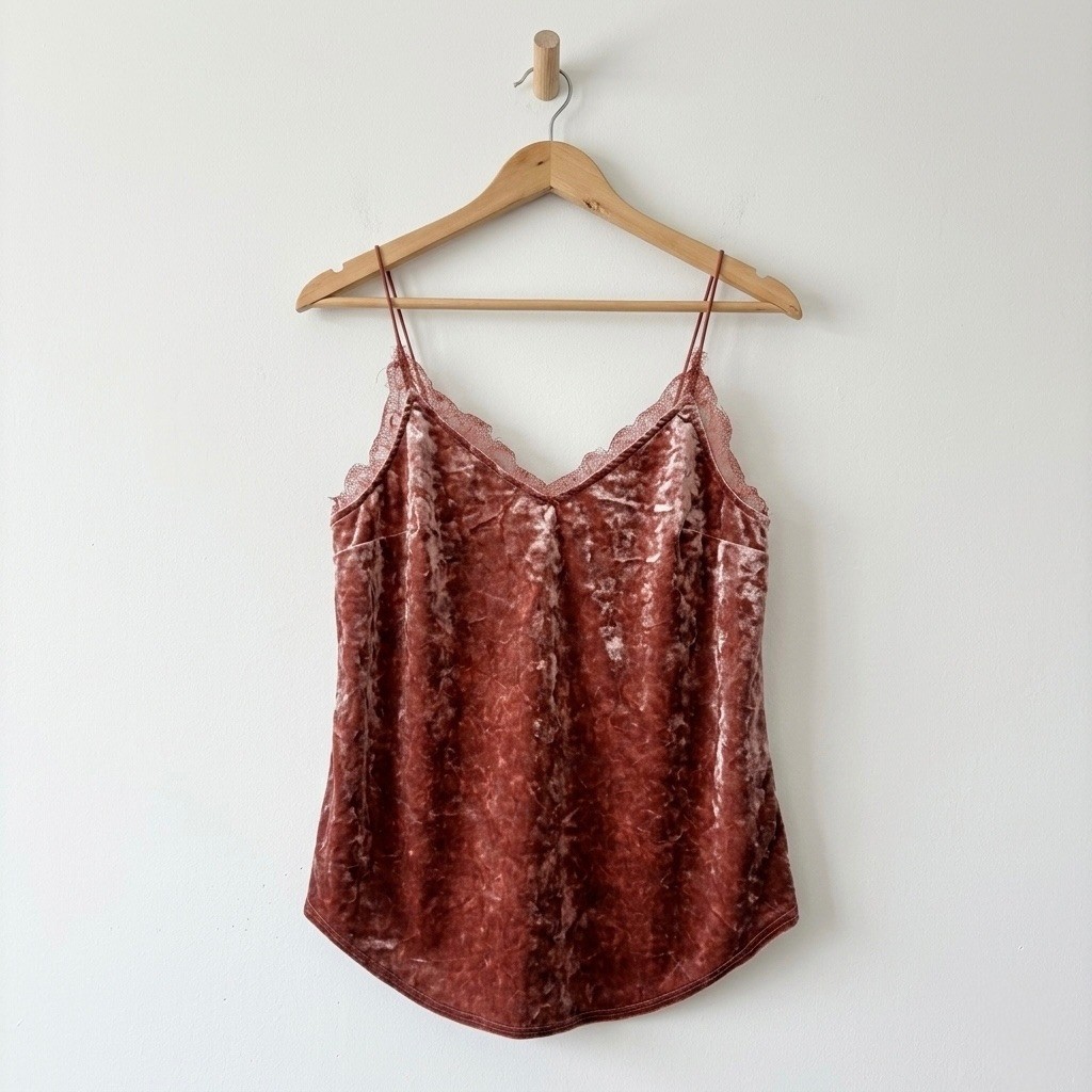 Camiseta sin mangas Kimchi azul para mujer terciopelo encaje camisola polvoriento rosa malva mediana
