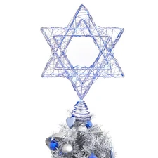 Christmas Hanukkah Tree Star Topper Xmas Star of David Tree Top Hat Blue LED Str