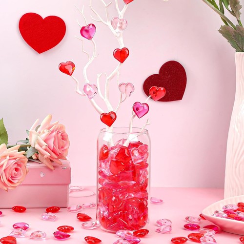 Heart Gems Decorations, 165pcs Acrylic Valentine's Day Red Rose Pink - Picture 3 of 8