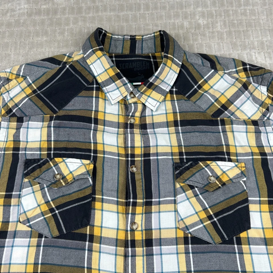 Camisa Ducati Scrambler Born Free Amarilla Gris Abotonada Para Hombre LS Talla Extra Grande Foto 2 de 4