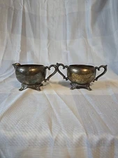 ANTIQUE F.B. Rogers Silver Co. 1883 SILVERPLATE SUGAR BOWL and CREAMER Set