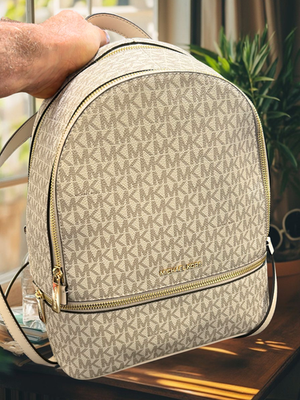Michael Kors Rhea Women Medium MK Logo Double Zip Backpack  display picture 2