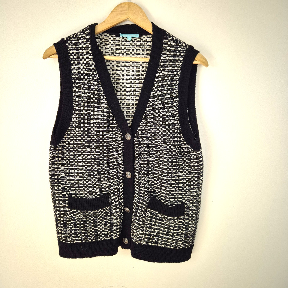 Blue Illusion Grampa Academia Black/White Cotton Knit Vest Jumper Women Sz M