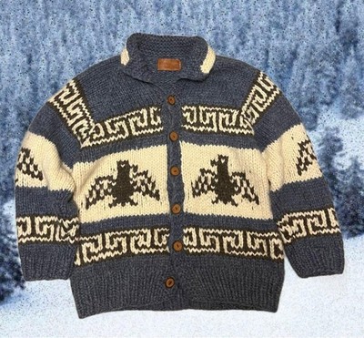 Cowichan Shepherd XXL Blue Eagle Knit Sweater Used Warm Wool