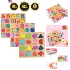 Wooden Puzzles for Toddlers, 3pack Alphabet Shape Puzzles for Kids 3 Wooden M...