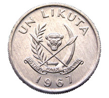 CONGO DEMOCRATIC REPUBLIC - ZAIRE 1967 1 LIKUTA, ALUMINIUM UNC km# 8