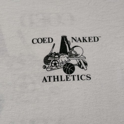 Vintage Coed Naked Athletics Shirt Mens L White Funny Sports Graphic 90s USA - Picture 6 of 11