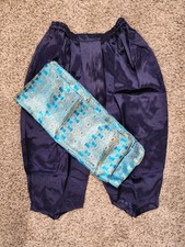 Thai Deep Blue Traditional Khmer Pants Size M With Shawl Shoulder Cloth