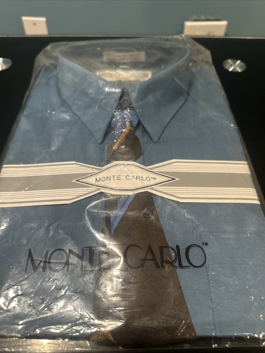 monte carlo dress shirts Monte Carlo Blue Button Up Dress Shirt With Tie Size Large NWT 16-16.5