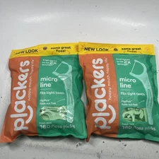 Lot of 2 Bags Plackers Micro Line Fresh Mint (160 Floss Picks Each)