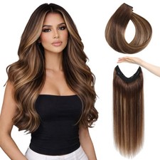 Human Hair Halo Extensions Chocolate Brown Caramel 20 Inch 105g Wire Clip