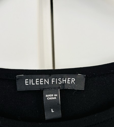Eileen Fisher Black Long sleeve washable silk crepe crewneck size L - Picture 3 of 4