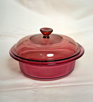 Vintage Pyrex VISION Corning Ware 24oz Cranberry V-30-B Casserole Dish w/Lid USA