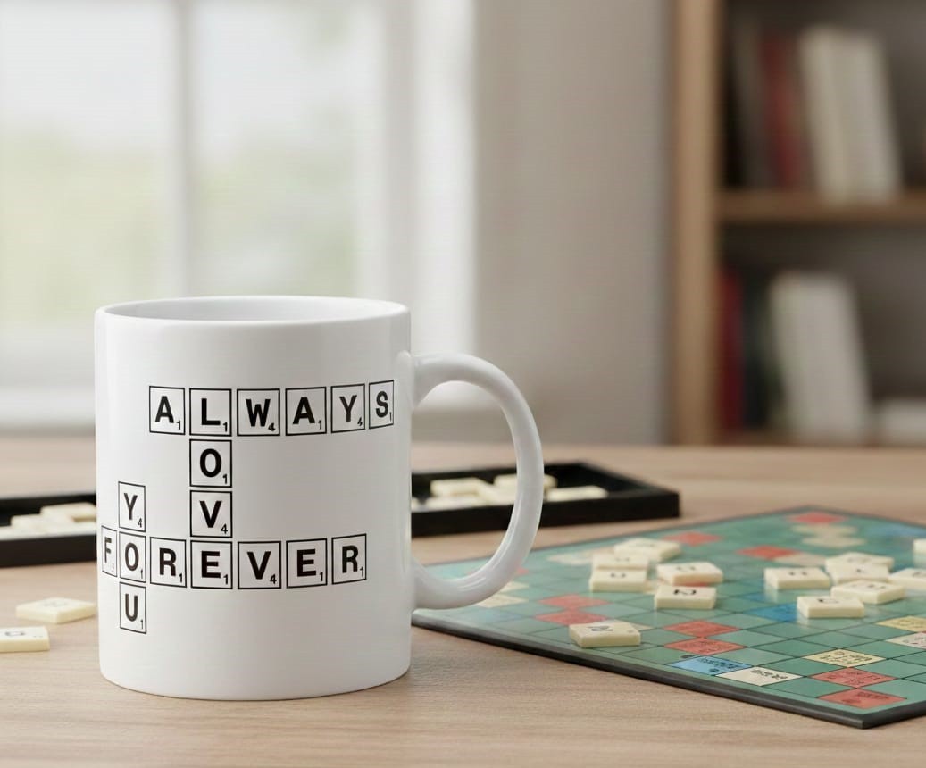 Taza Scrabble | Tema Amor | Regalo San Valentín | Taza de café | Taza de té | Regalo Geek