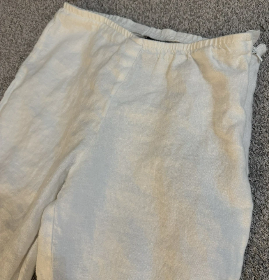 Eileen Fisher Women's Petite Size PS Small White 100% Linen Casual Pants (C2) - Image 3 of 4