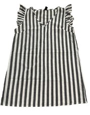 SHEIN Striped Lienen Dress Sz Large Ruffle Sleeve Minimalist Boho, Beach Classy