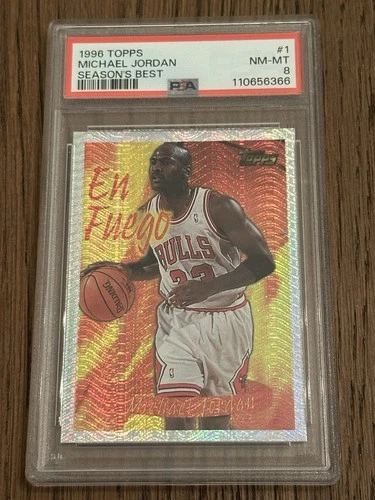 1996 Topps Season’s Best Michael Jordan En Fuego Insert Card #1 Graded PSA 8