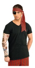 Mens Pirate Tattoo Sleeve Tatted Arm Sleeves Skull Anchor Costume Tats Adult NEW