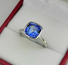 2Ct Cushion Cut Simulated Sapphire Women's Engagement Ring 14K White Gold Plated