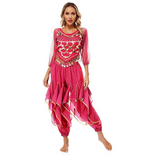 Womens Costume Party Dancewear Flared Outfits Arabian Crop Top Loose Uniform - Picture 14 of 57