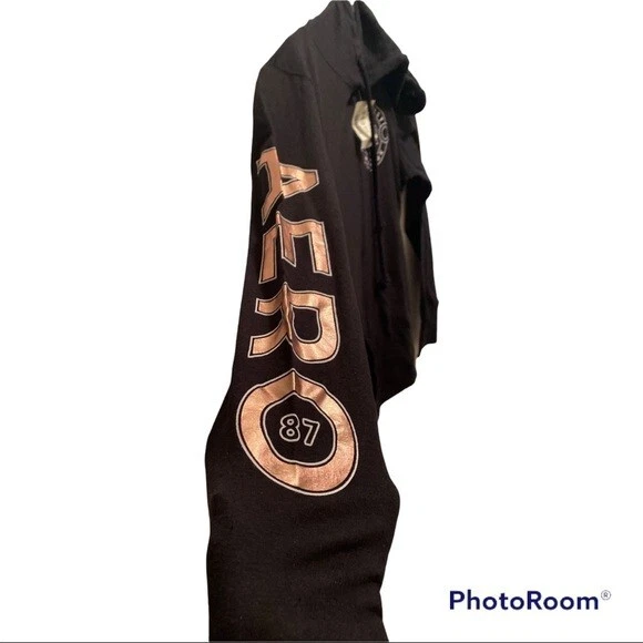 Aeropostale черный и металлический толстовка с капюшоном рубашка девочки средний длинным рукавом с Ярлыками! - Изображение 3 из 4