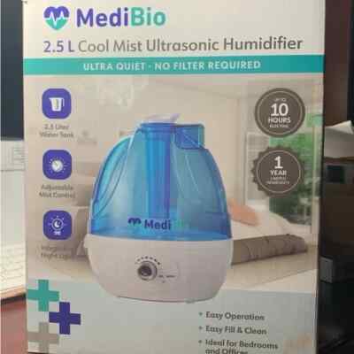 Medibio Cool Mist Ultrasonic Air Humidifier 2.5L Quiet Ultrasonic Humidifier