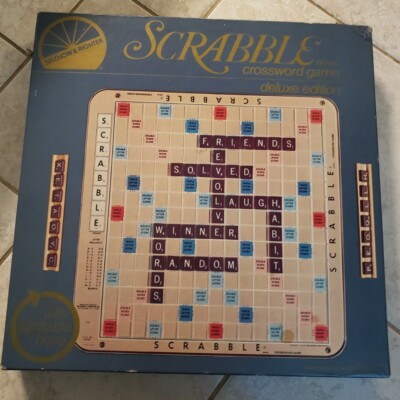1977 Scrabble Deluxe Edition W/ Turntable & Original SCORE SHEETS, WOOD RACKS