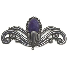 Los Castillo #700 Amethyst Sterling Silver Repoussé Taxco Mexican Pin