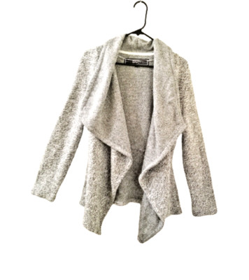 BNCI BLANC NOIR Waterfall Cardigan Sz Large Gray Heather Open Sweater Soft Cozy