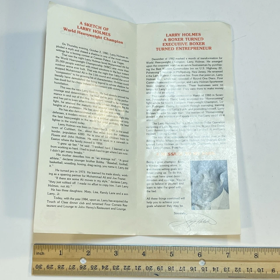 Rare Vintage LARRY HOLMES Program Promo Brochure Boxing Boxer  - Image 3 of 4