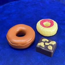 Lot of 3 Plastic Pretend Play Food Misc. Pieces Donuts  Brownie Treat Sweets