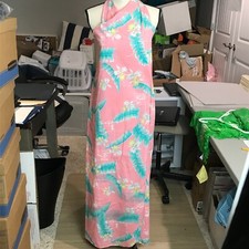 Vintage Hilo Hattie Sarong Wrap Dress One Size Beach Coverup Pink Floral Print