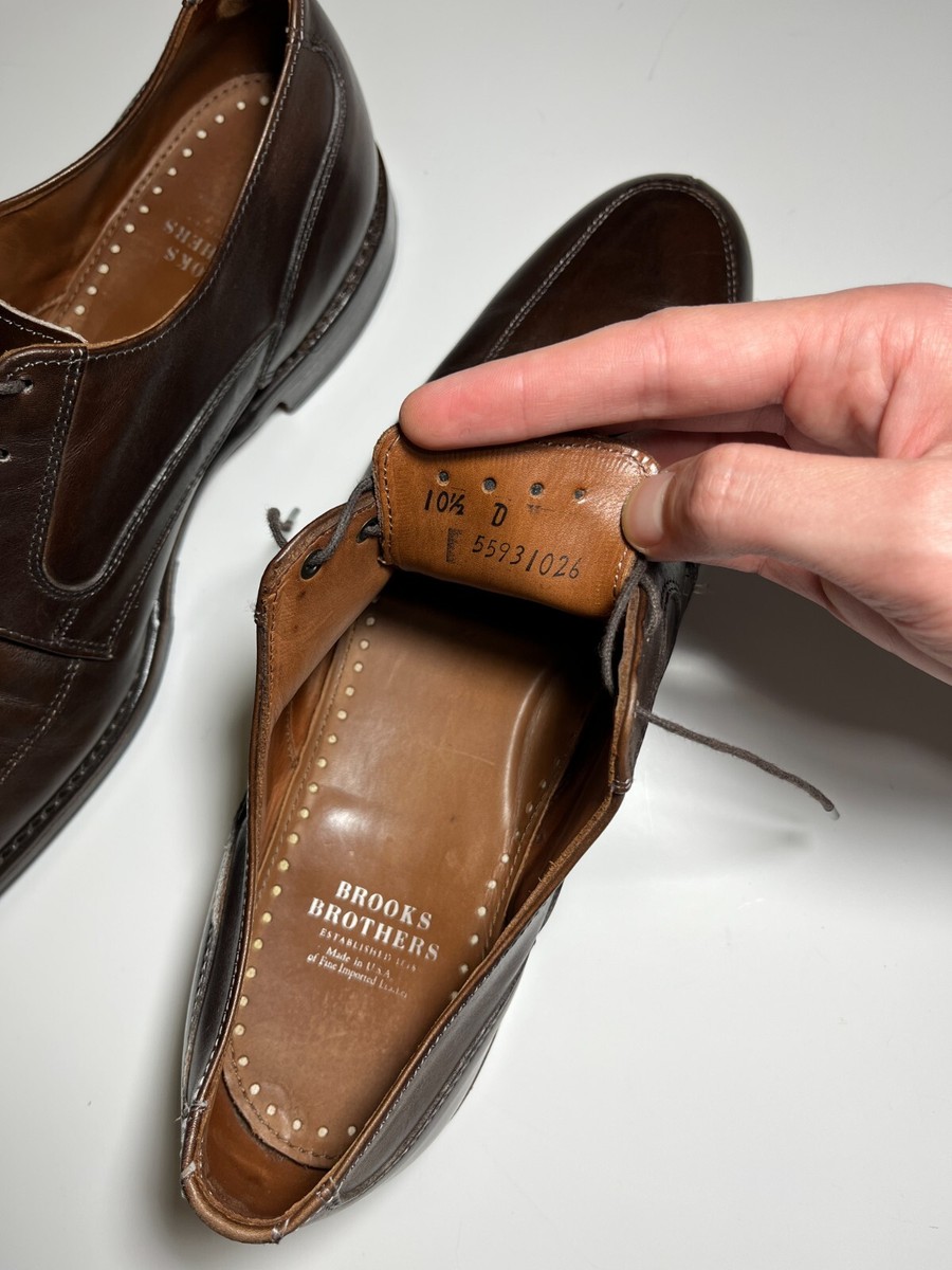 Brooks Brothers Split Derby Shoes Mens 10 Brown Grained Leather Lace Up Brooks Brothers Made in USA Brown Leather Split Toe Derby  main image 4
