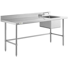 30"W x 72"L Stainless Steel Commercial Restaurant Work Table with Sink on Right