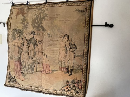 ANTIQUE FRANCE TEXTILE FRENCH ROMANTIC LADIES GENTLEMEN COURTING VTG TAPESTRY - Picture 6 of 12
