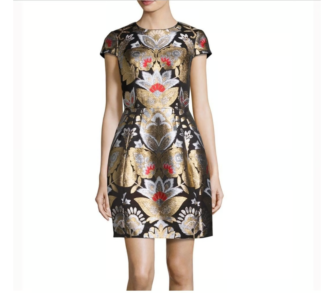 New Gorgeous Ted Baker London Gold Black Dress Size UK